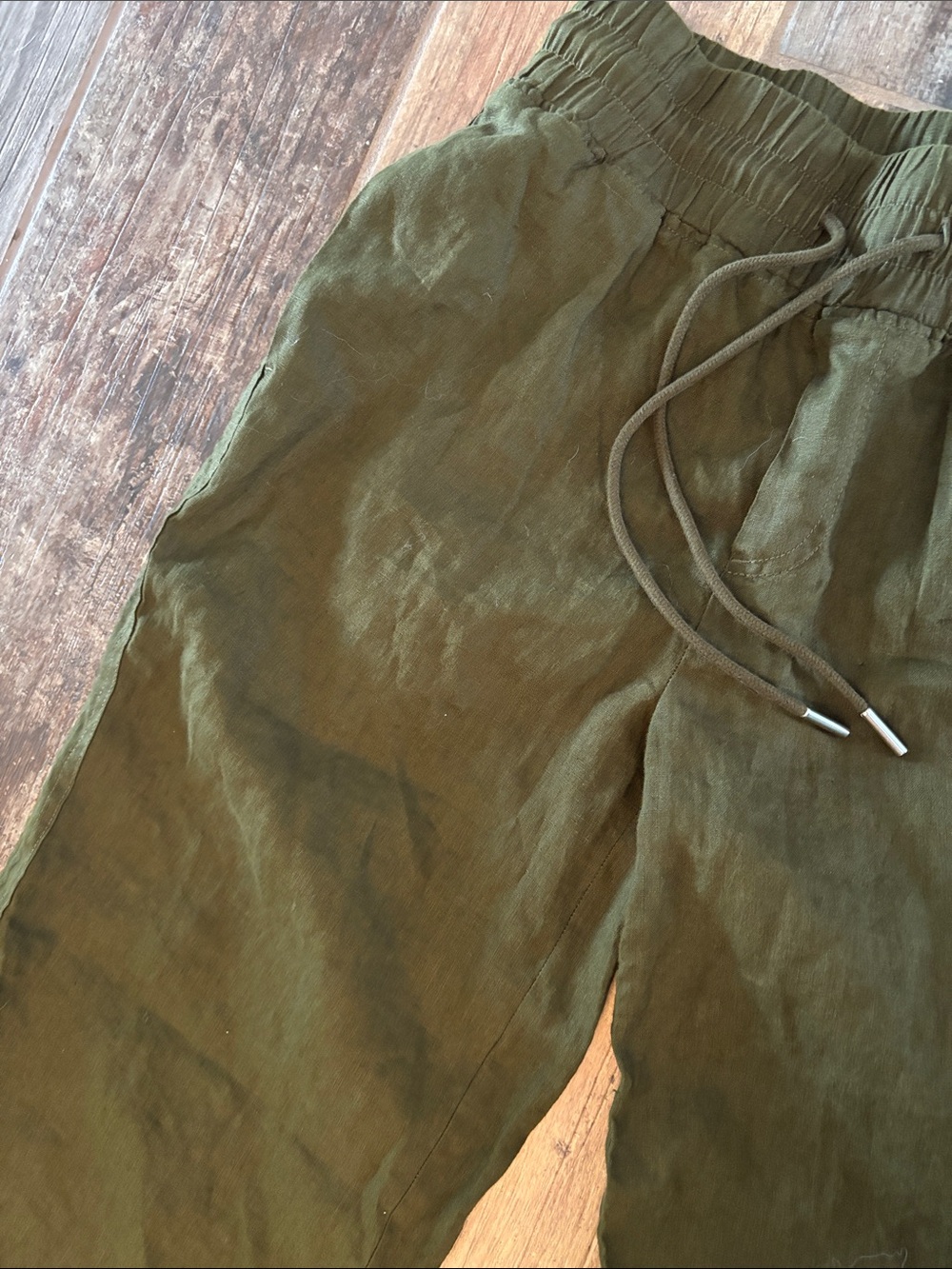 Quince (Size S) Women’s Olive Green Drawstring Linen Pants - Picture 3 of 6
